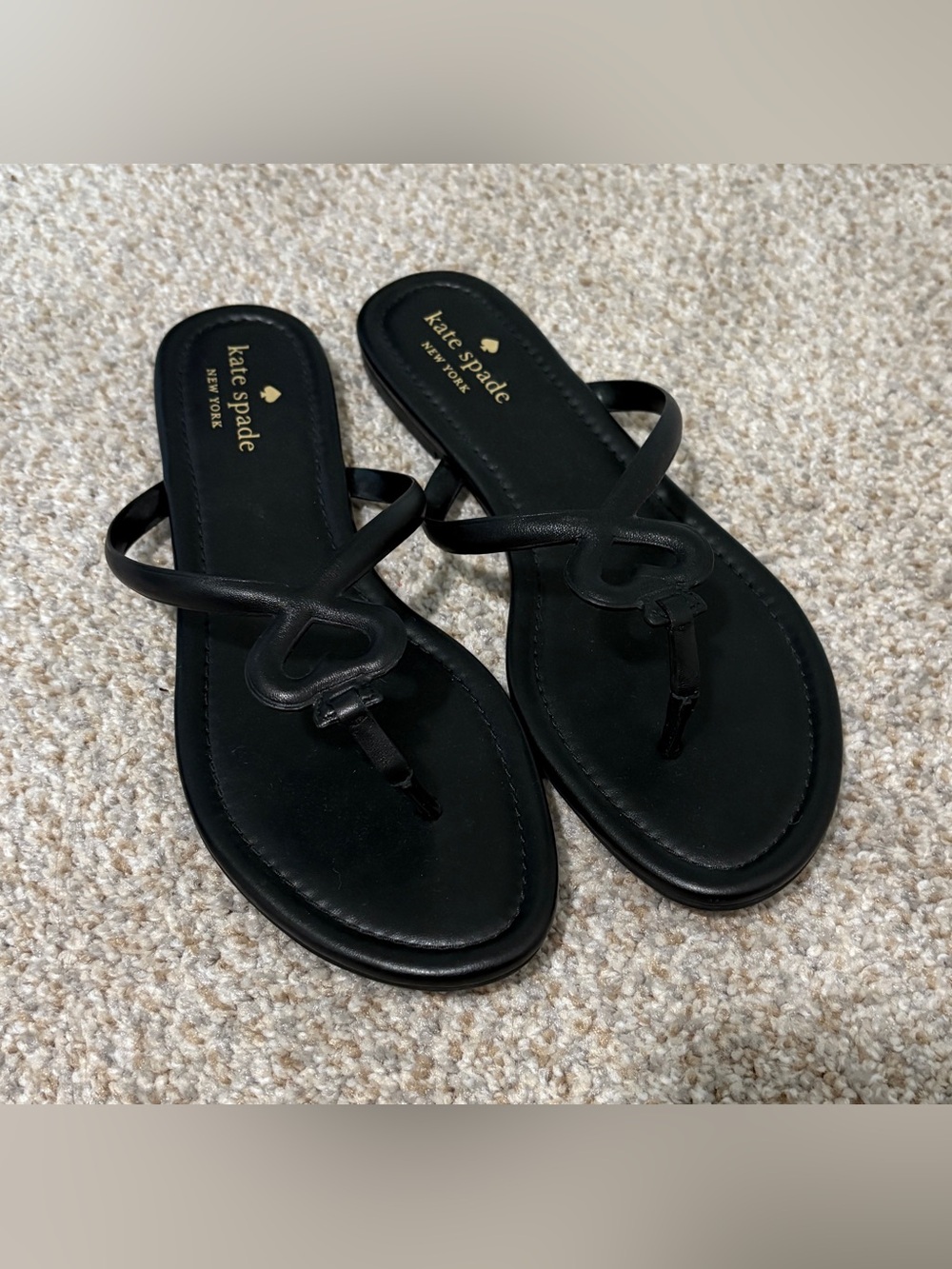 kate spade Black Leather Logo Thong Sandals